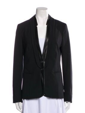 PIAZZA SEMPIONE - BLACK WOOL BLAZER WITH LEATHER TRIM